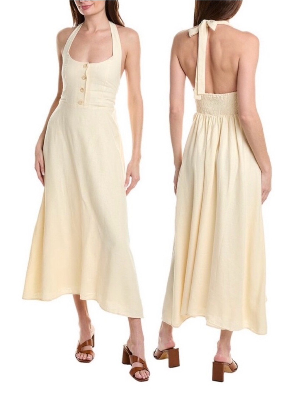 WeWoreWhat Cream Halter Midi Dress with Button Front